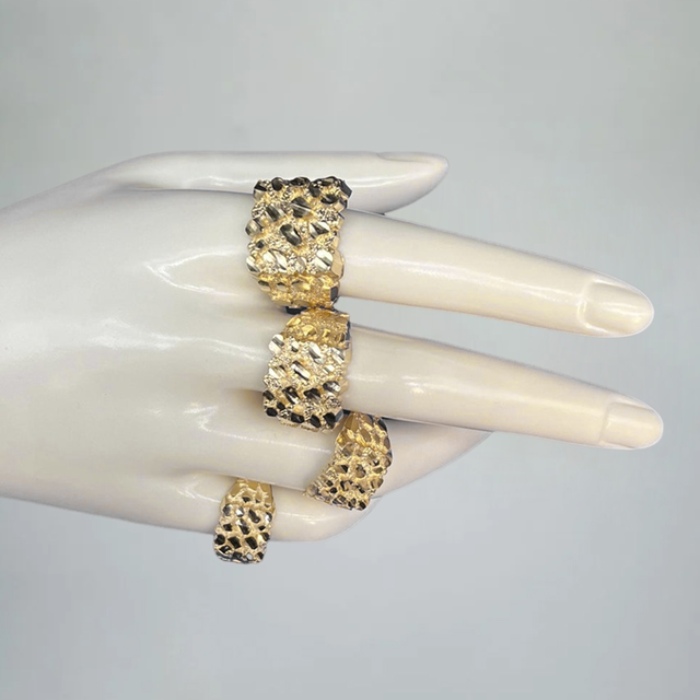 Square Nugget Ring Gold Plated Engraved Ring