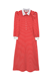 Rugby Dress Midi - Coral Stripe