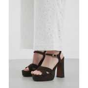 Brown Suede Cross Strap Platform Sandals