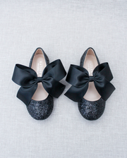 Rock Glitter Mary Jane Ballet Flats with Satin Bow