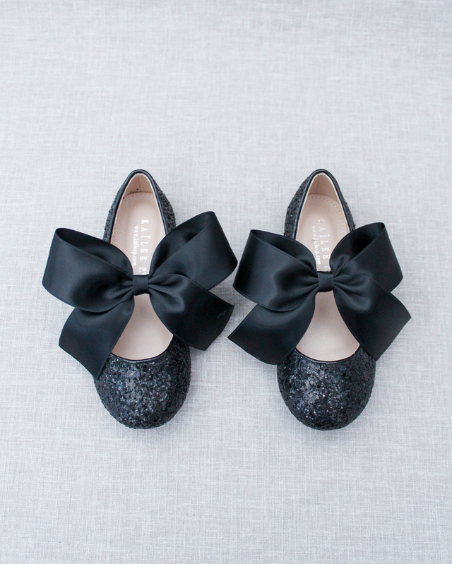 Rock Glitter Mary Jane Ballet Flats with Satin Bow