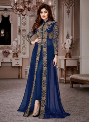 Shamita Shetty Navy Blue Georgette Anarkali Suit Party Wear