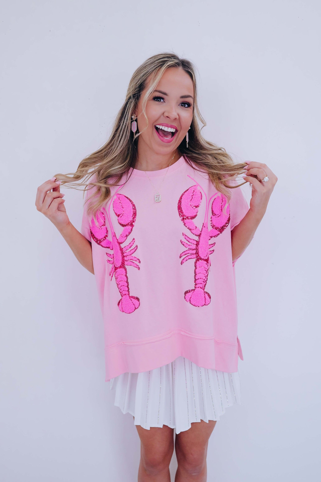 Lobster Sequin Embroidered Top - Pink