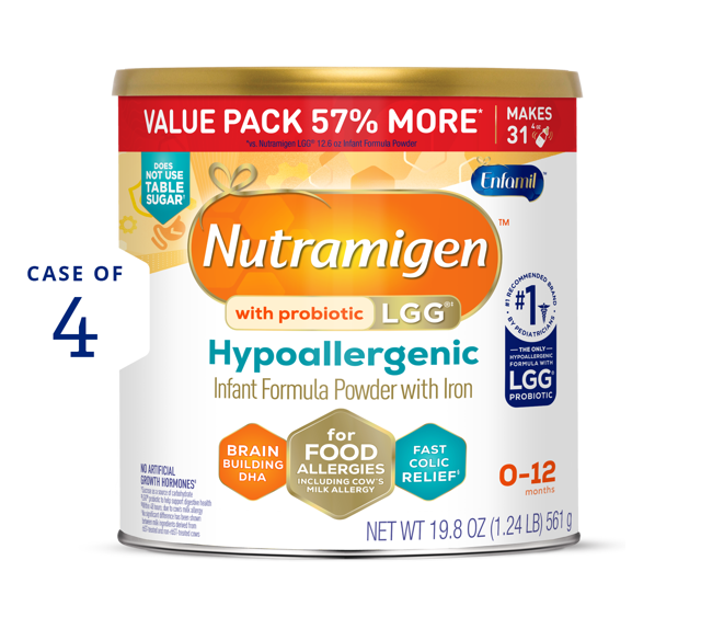 Nutramigen® with Probiotic LGG® Hypoallergenic Infant Formula - Powder - 19.8 oz Can (Case of 4)