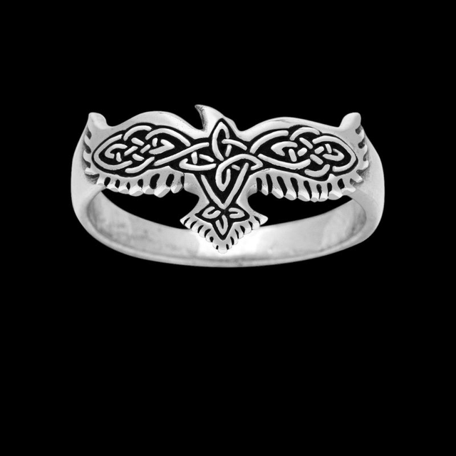 Raven Celtic Knotwork Silver Sterling Ring