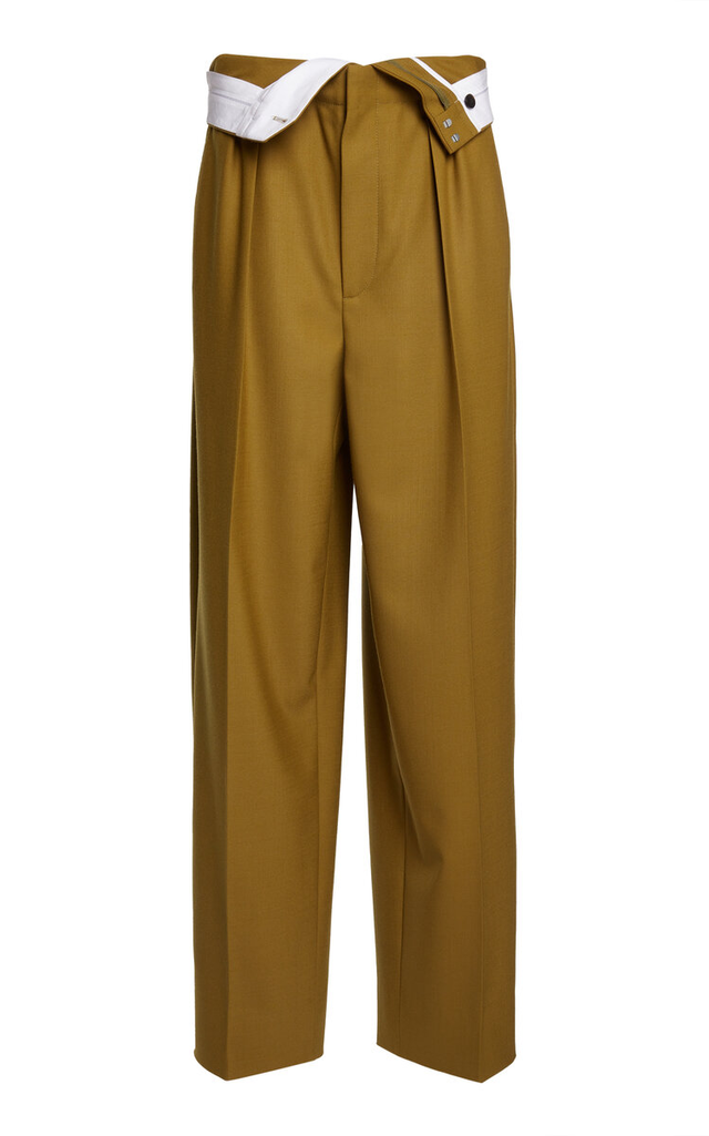 Double-Waistband Wool Wide-Leg Pants