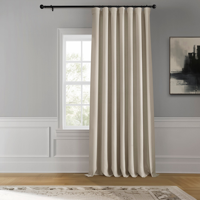 Birch Extra Wide Textured Faux Linen Room Darkening Curtain