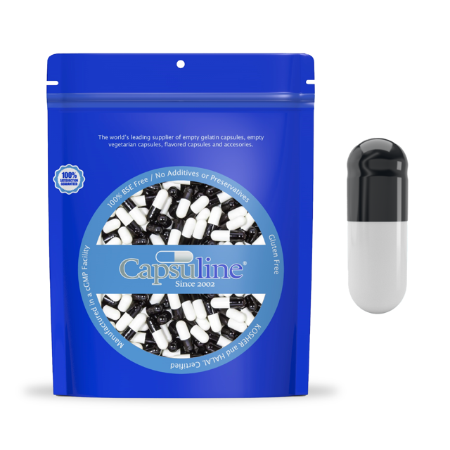 Colored Size 0 Empty Gelatin Capsules by Capsuline - Black/White