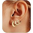 Gold Hoop Earrings Set for Women, 3 Pairs 14K Gold Plated Huggie Hoop Earring Hypoallergenic, Dainty Small Cartilage Hoops for Multiple Piercings Lightweight