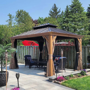 Aluminum Hardtop Gazebo Wood-Looking with Drainage Gutters