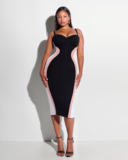 Seamed Lushy Midi Dress - Contour Black/Rose/White