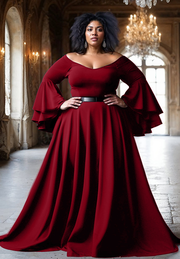 Idia Plus Size Evening Gown In Burgundy