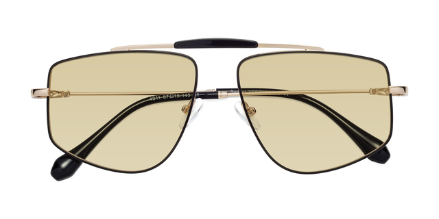 Black-Gold Wide Oversized Grandpa Tinted Sunglasses with Light Champagne Sunwear Lenses - Santini