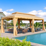 EROMMY 10x20 Outdoor Canopy Gazebo, Double Roof Patio Gazebo Steel Frame with Netting and Shade Curtains for Garden,Patio,Party Canopy, Beige