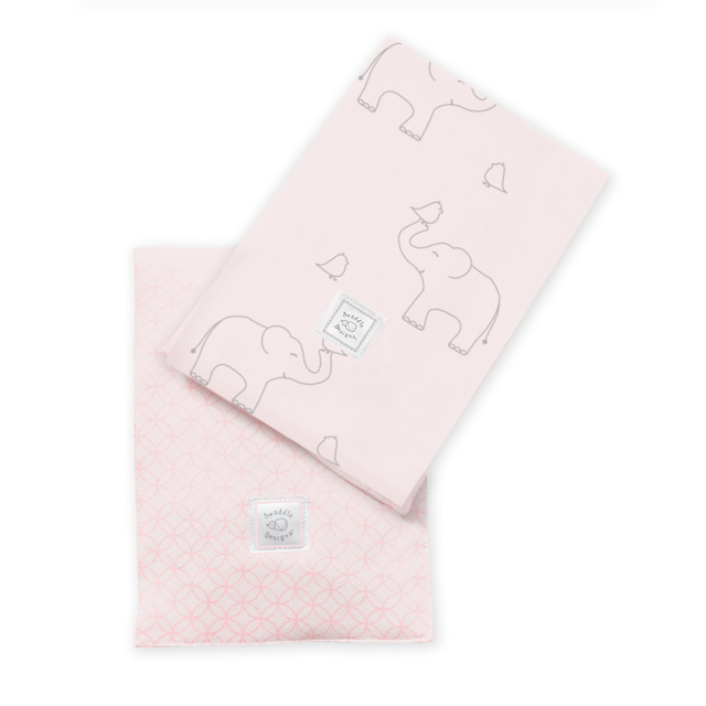 Baby Burpies - Pink Circle on Circle Geometric Pattern on Soft Pink + Sterling Deco Elephants on Soft Pink