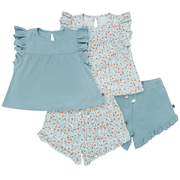 4-Piece Infant & Toddler Girls Vine Floral Flutter Sleeve Tops and Shorts Set