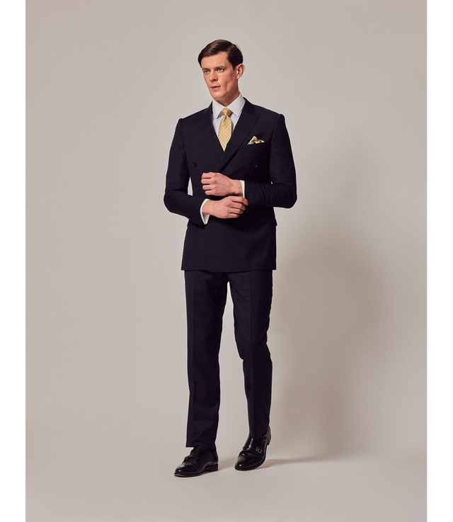 Black Twill Wool Double Breasted Slim Fit Suit
