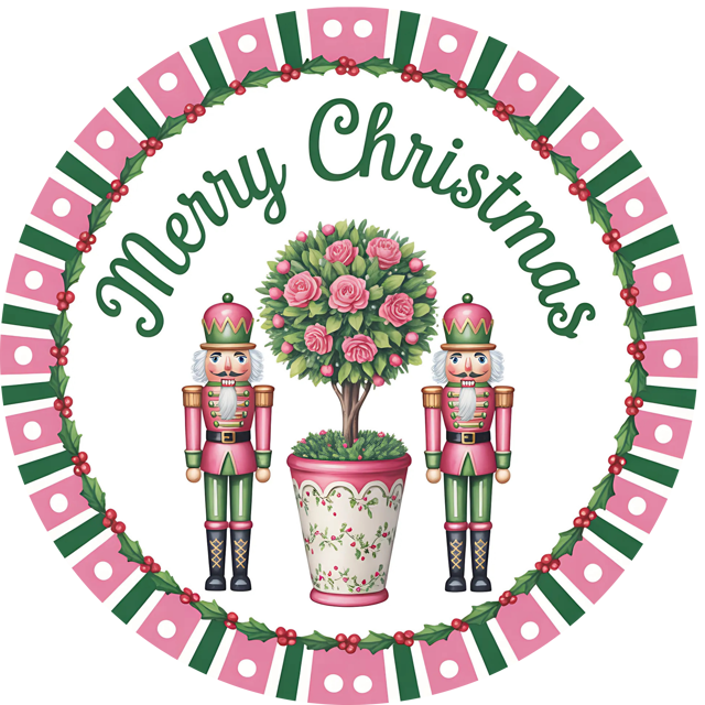 Pink Nutcracker Merry Christmas Floral Accent Sign - Made in USA