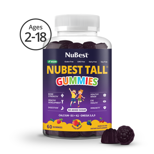 NuBest Tall Gummies for Ages 2+, No Added Sugar, 60 Vegan Gummies