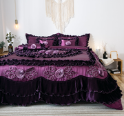 Tache Satin Ruffle Dark Purple Floral Midnight Bloom Comforter (BM-6438)