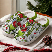Personalized Grinch Stole Christmas Fuzzy Slippers, Green Monster Fluffy Slippers