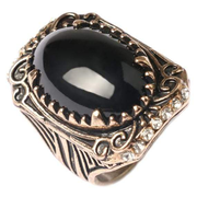 PRECIOUS ! CREATED ONYX 18K GOLD PLATED GERMAN SILVER MENS RING US9