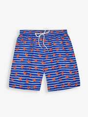 Blue Stripe & Orange Crab Print Men's Print Swim Shorts