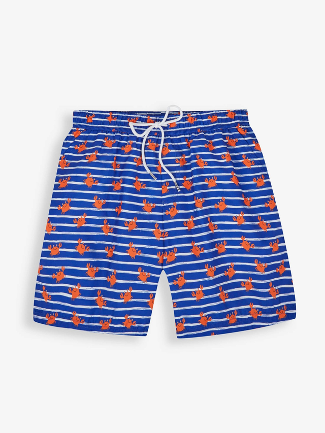 Blue Stripe & Orange Crab Print Men's Print Swim Shorts
