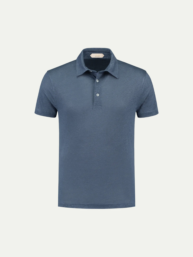 Steel Blue Linen Polo Shirt