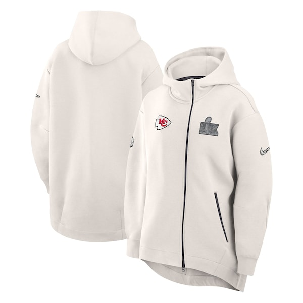 Women's Nike Cream Kansas City Chiefs Super Bowl LIX Opening Night Tech Fleece Full-Zip Hoodie