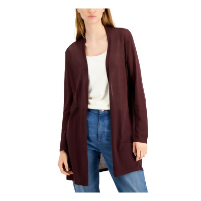 EILEEN FISHER Womens Purple Cotton Textured Sheer Long Sleeve Open Front Wear To Work Top XL