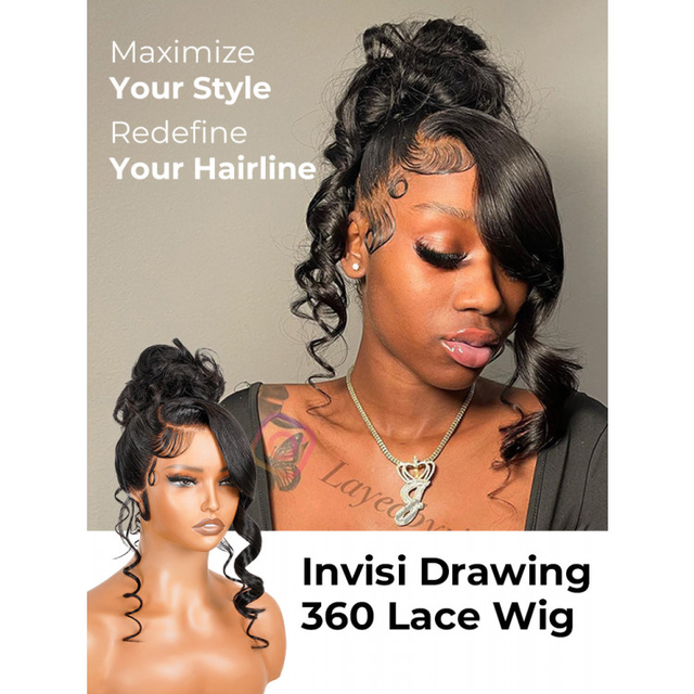 Glueless Invisi Drawing 360 Lace Wig Miss Buns With Side Part Bangs Style