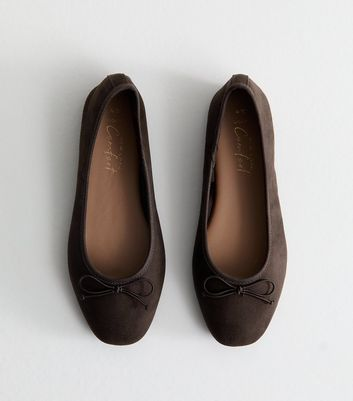 Wide Fit Brown Faux Suede Ballerina Flats