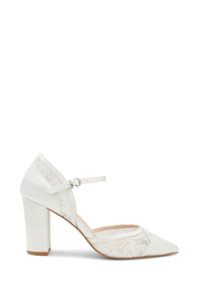 Amalie' Lace Embellished Block Heel Wedding Court Shoes