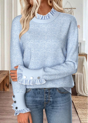 Light Blue Curved Hem Striped Long Sleeve Sweatshirt