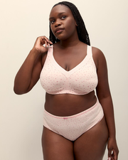 Wirefree Heart-Print Heather Cotton Bra with Lace Trim - ti Voglio