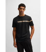 Regular-fit T-shirt in stretch cotton with logo stripe