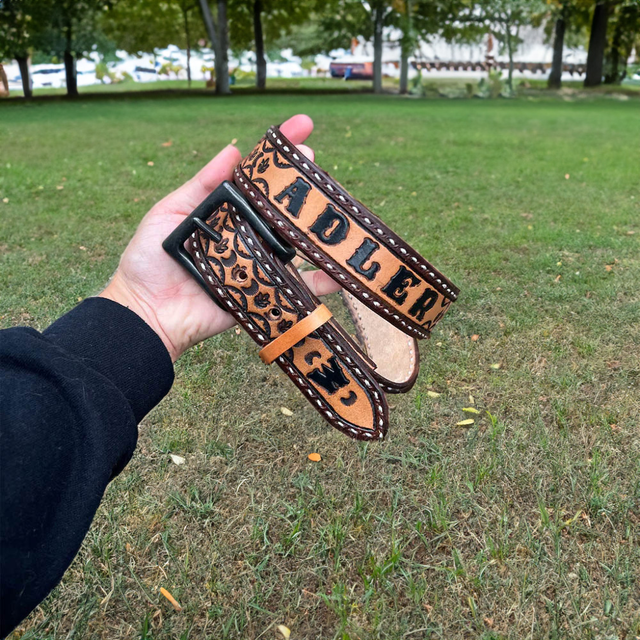 Personalized Western Rodeo Embossed Leather Belt, Custom Engraved Jeans Belt with Prong Buckle, Birthday/Anniversary/Christmas Gift for Cowboy/Cowgirl