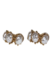 St. John - Gold & Faux Pearl Clip-On Hoop Earrings