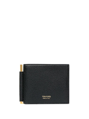 TOM FORD Logo Stamp Leather Money Clip Wallet Black/Gold
