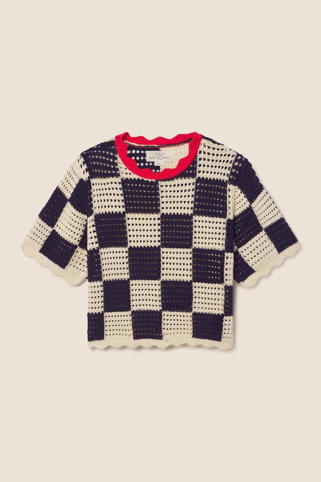 Jules Sweater T-Shirt Navy/Antique White Check
