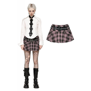 Women's Punk Buckled Plaid Pleated Skirt