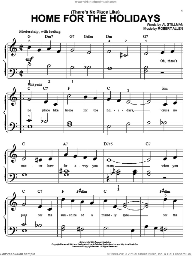 (There's No Place Like) Home For The Holidays sheet music for piano solo (big note book)