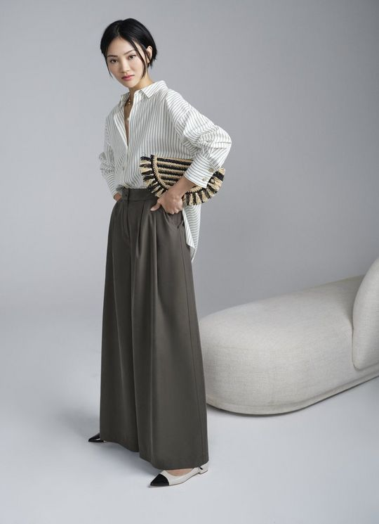 Isla Khaki Wide Leg Trousers with TENCEL™ Modal