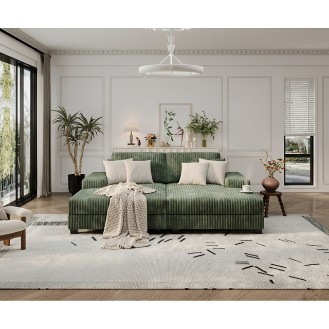 Convertible combination sofa, corduroy fabric, fluffy modern sleeper sofa chair, oversized combination living room double lounge chair