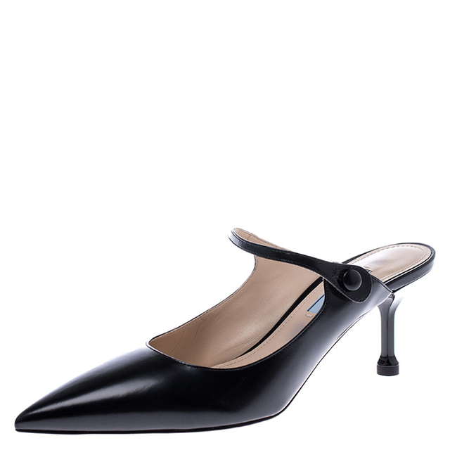 Prada Black Leather Pointed Toe Mules Size 39