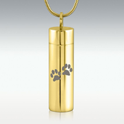 Paw Print Gold Cylinder Stainless Steel Cremation Jewelry