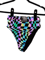 iHeartraves Reflective Checker High Waist Booty Shorts with Clasp Belt