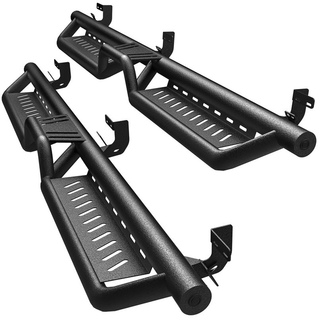 YITAMOTOR® Running Boards & Side Steps Compatible with 2009-2018 Dodge Ram 1500 Crew Cab, 2019-2024 1500 Classic, 2010-2024 2500/3500, Black Powder Coated Nerf Bars, Two-Stair for Roof Operation