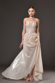 Sequined corset dress with floral details